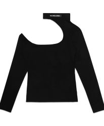 TZ ASYMMETRICAL NECK FITTED TEE BLACK