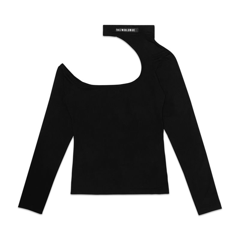 TZ ASYMMETRICAL NECK FITTED TEE BLACK