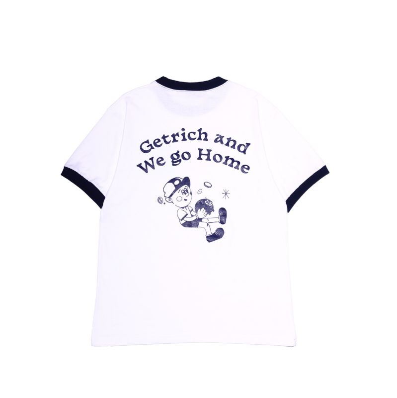 GET RICH AND WE GO HOME RINGER TEE - NAVY