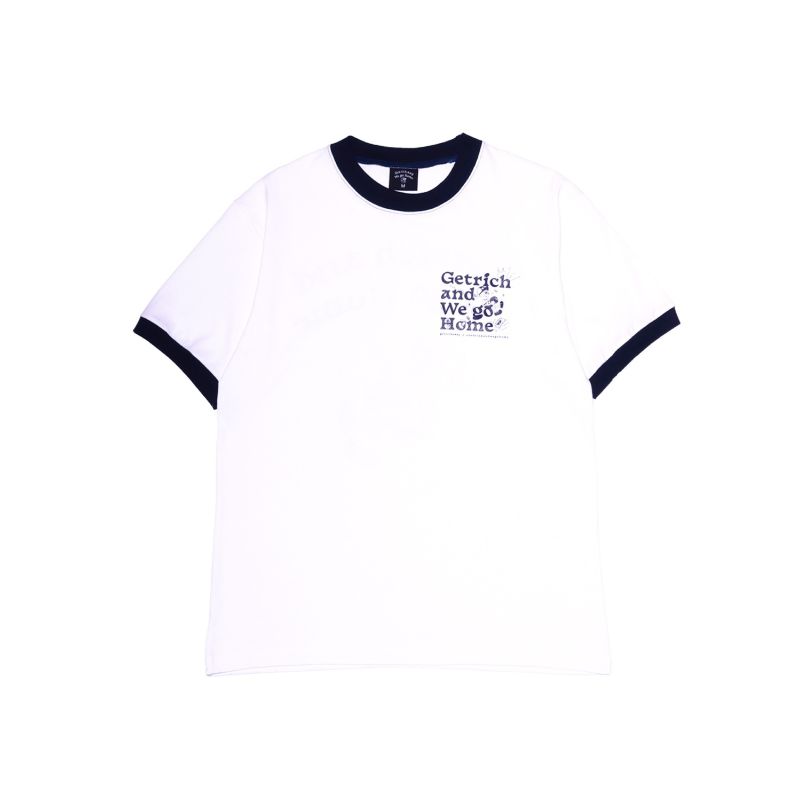 GET RICH AND WE GO HOME RINGER TEE - NAVY
