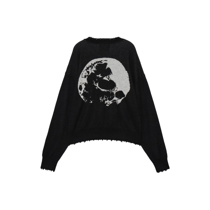  FUXURY SHADOW MOON DISTRESSED CROP KNIT SWEATER