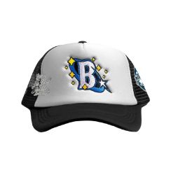BLUE PLANET ' TRIPPY B '  TRUCKER HAT / BLACK - WHITE