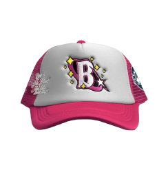 BLUE PLANET ' TRIPPY B ' TRUCKER HAT / PINK - WHITE