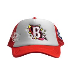 BLUE PLANET ' TRIPPY B ' TRUCKER HAT / RED / WHITE